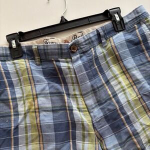 Tommy Bahama Mens Plaid Linen Blend Shorts Size 34 Blue‎ Green Casual Summer